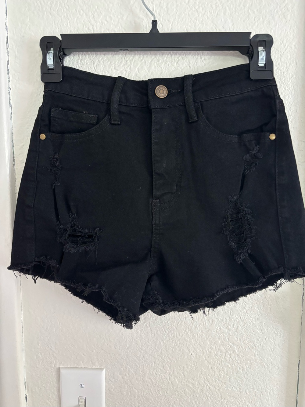 Fashion Nova Black Distressed High-Rise Jean Shorts